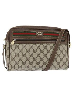 Authentic GUCCI GG Supreme Web Sherry Line Bag PVC Beige Gold 40 02 088